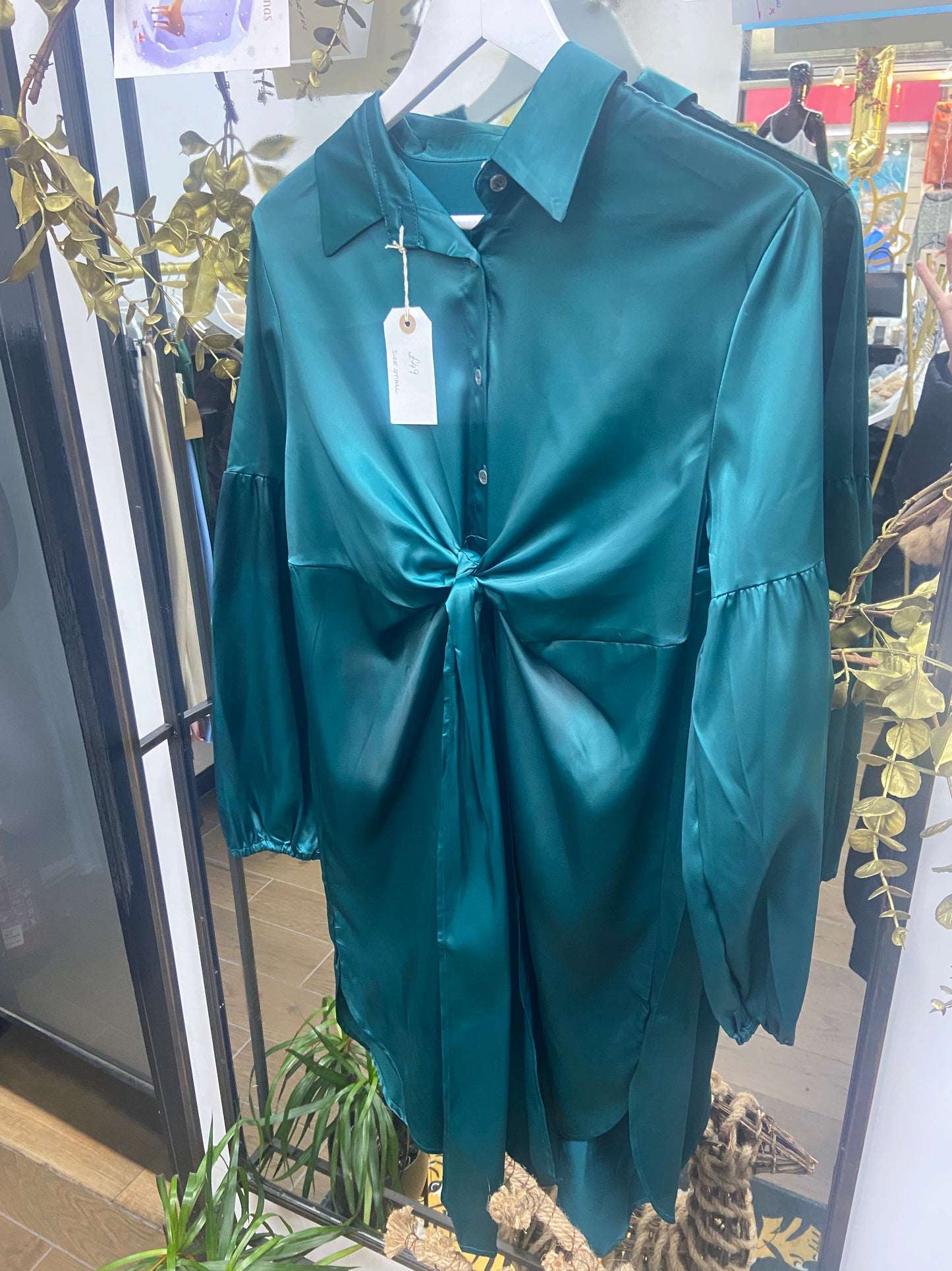 Emerald Green Satin Tie Front Dress