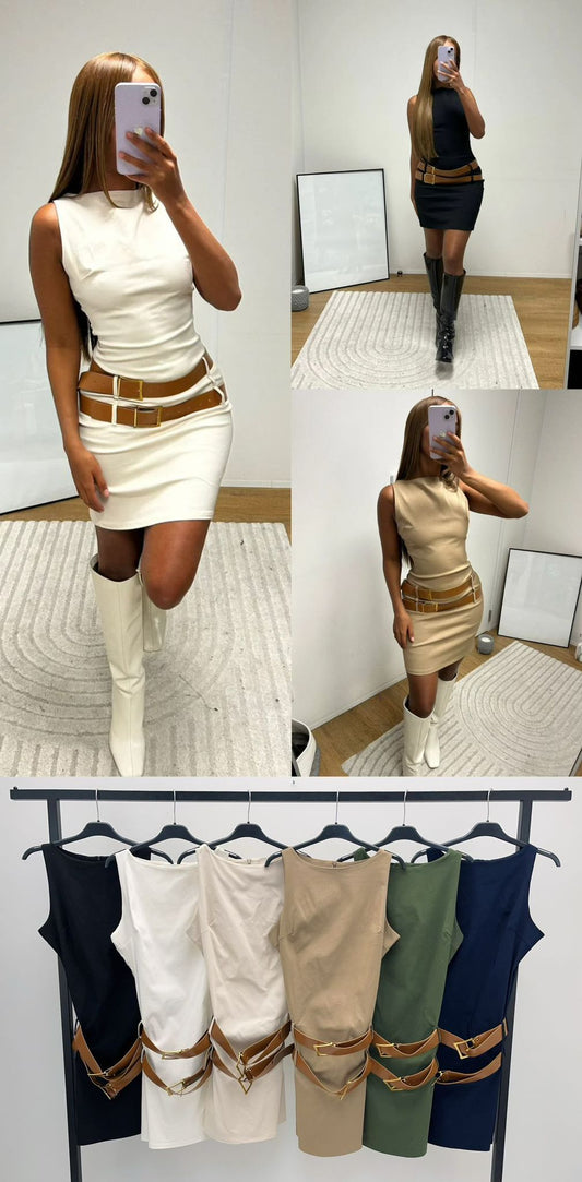 Tiffany Double Belted Zara Inspired Dress - PREORDER