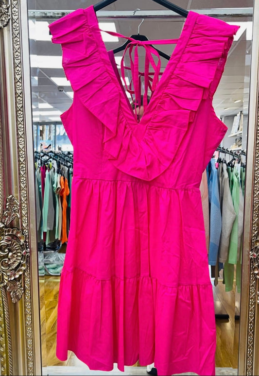 Hot Pink Frill Mini Dress