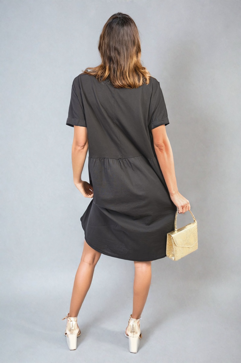 Short Sleeve Button Front Midi Dress