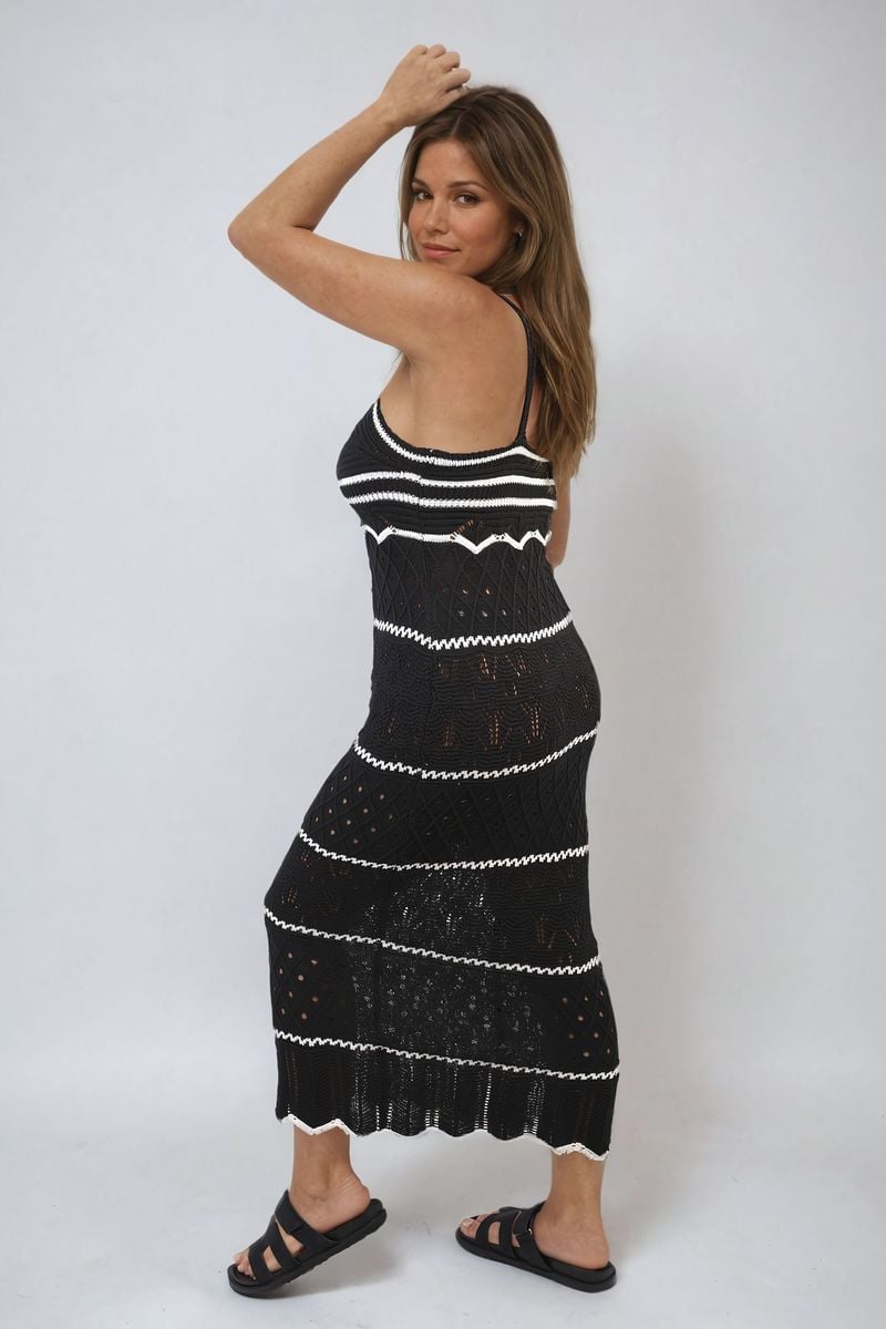 Strappy Long Knitted Stripe Cami Dress