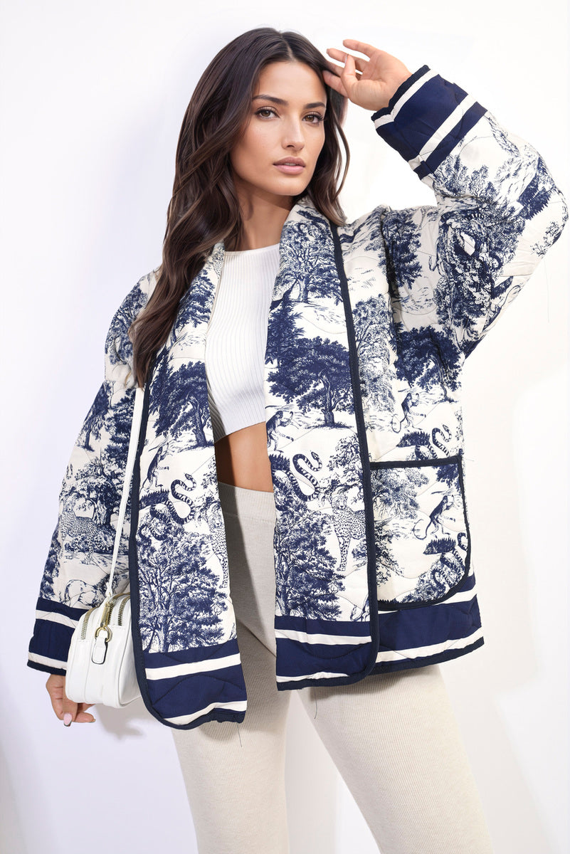 Lapel Printed Quilted Jacket