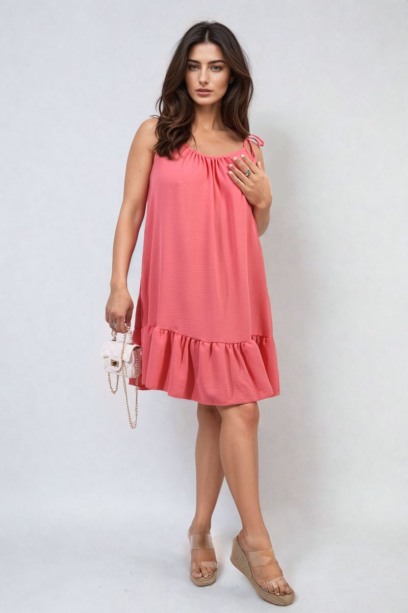 Backless Tie-up Spaghetti Strap Frill Hem Mini Dress