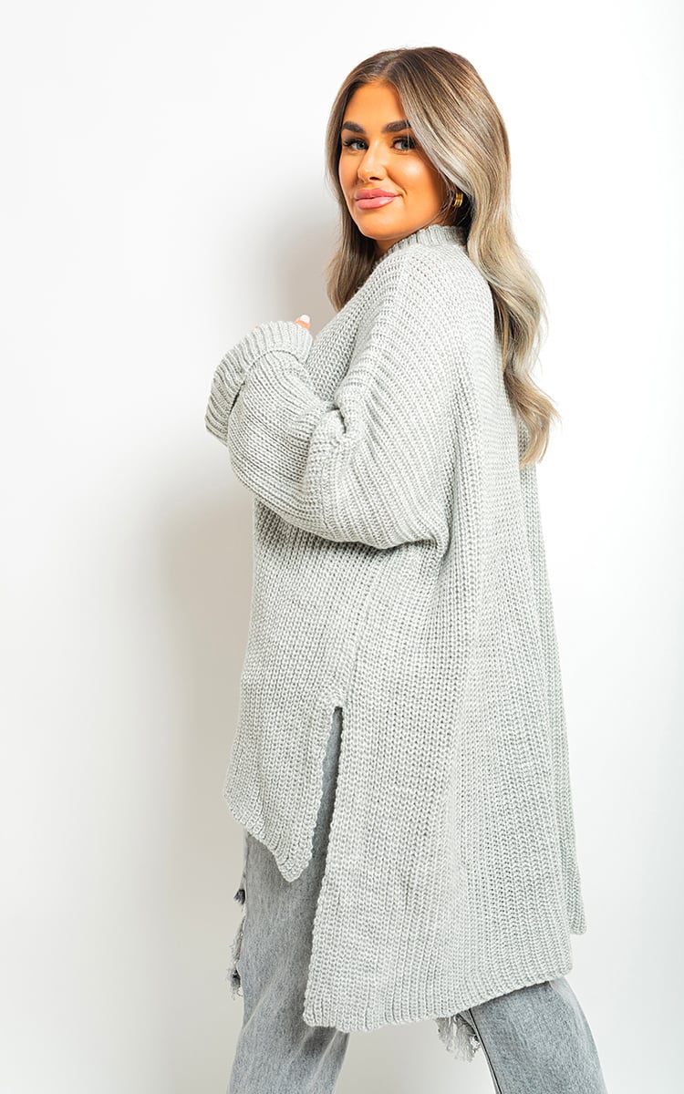 High Neck Oversized Long Sleeve Knitted Jumper