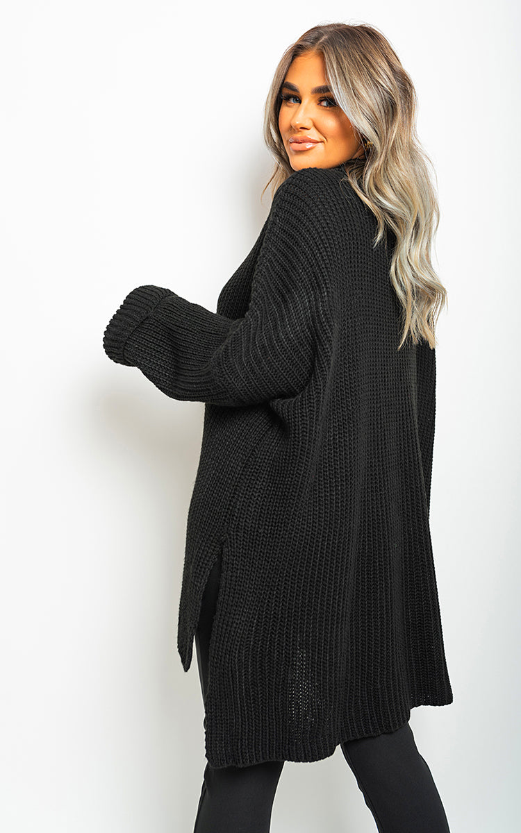 High Neck Oversized Long Sleeve Knitted Jumper