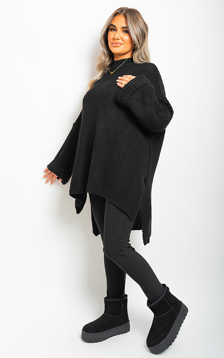 High Neck Oversized Long Sleeve Knitted Jumper