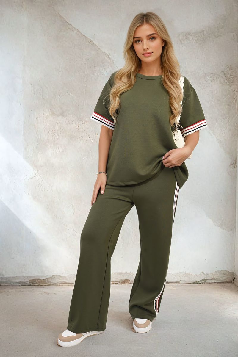 Contrast Stripe Top and Wide Leg Trouser Co-ord Set