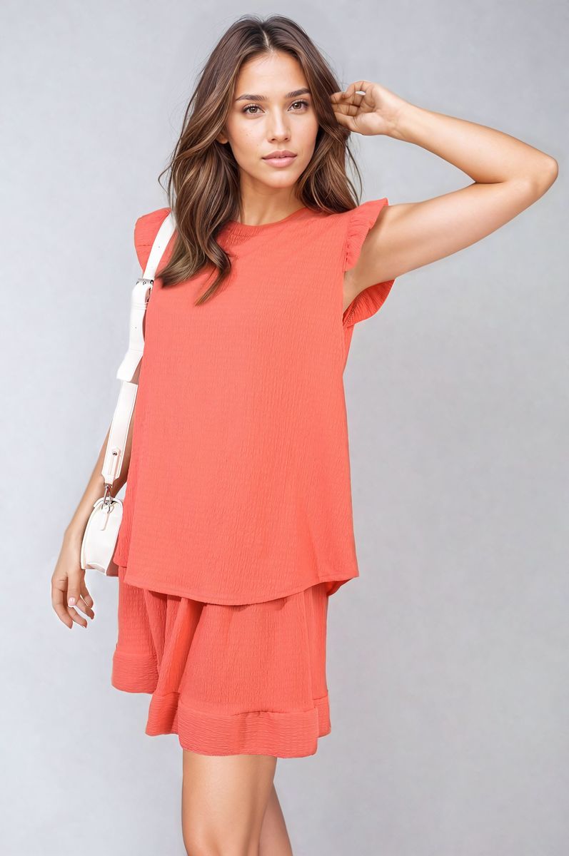 Ruffle Trim Sleeve Top and Shorts Co-ord Set