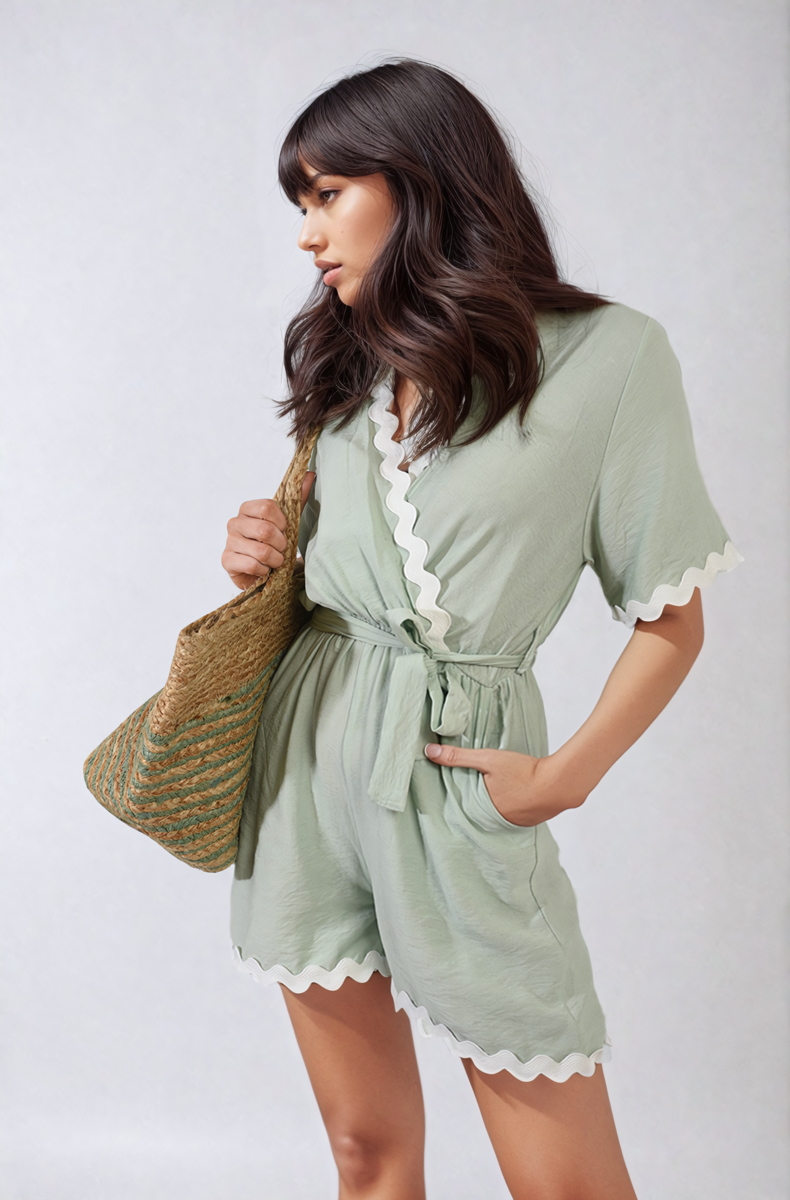 Scalloped Trim Wrap Over Playsuit