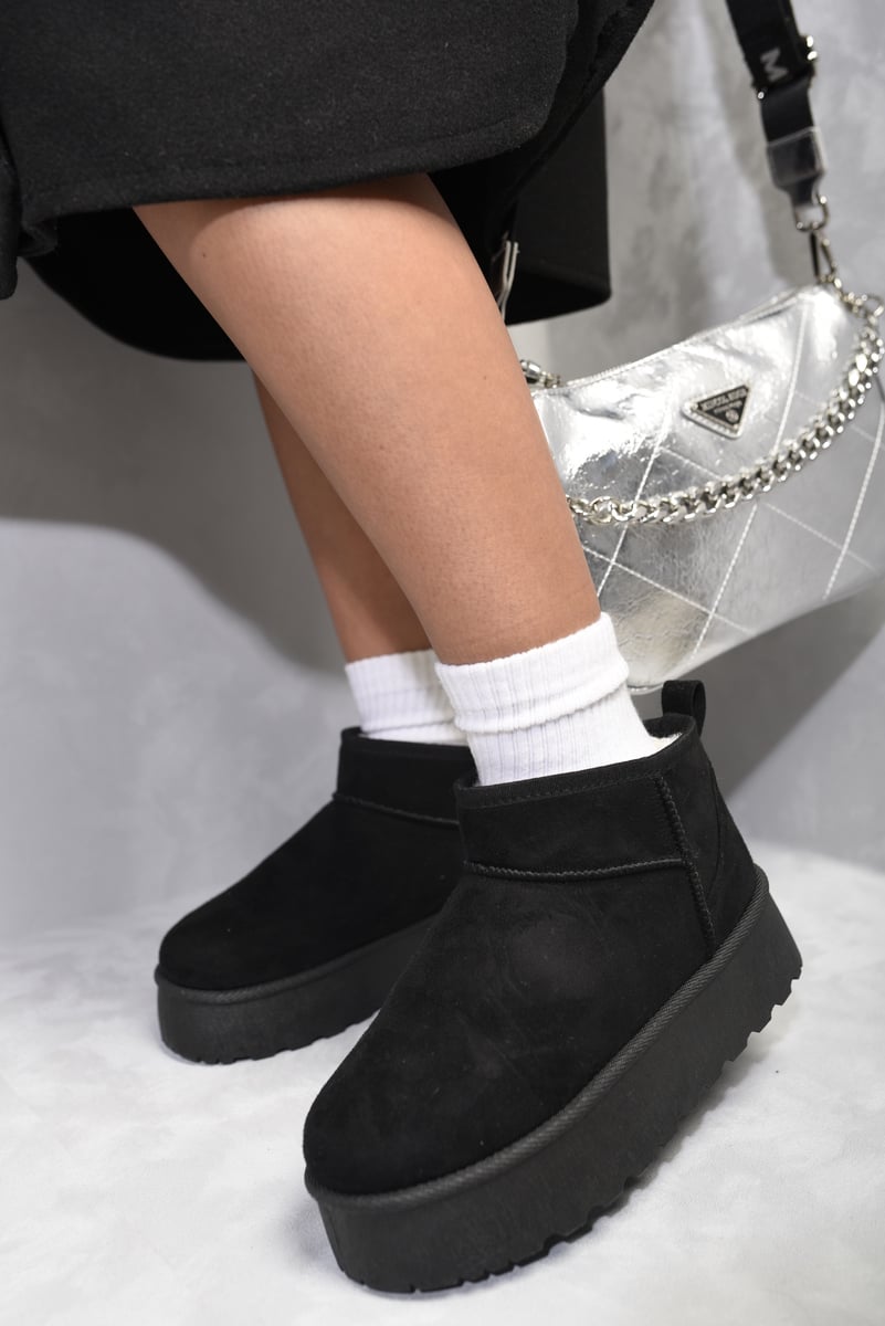 Faux Suede Ultra Mini Ankle Platform Boots