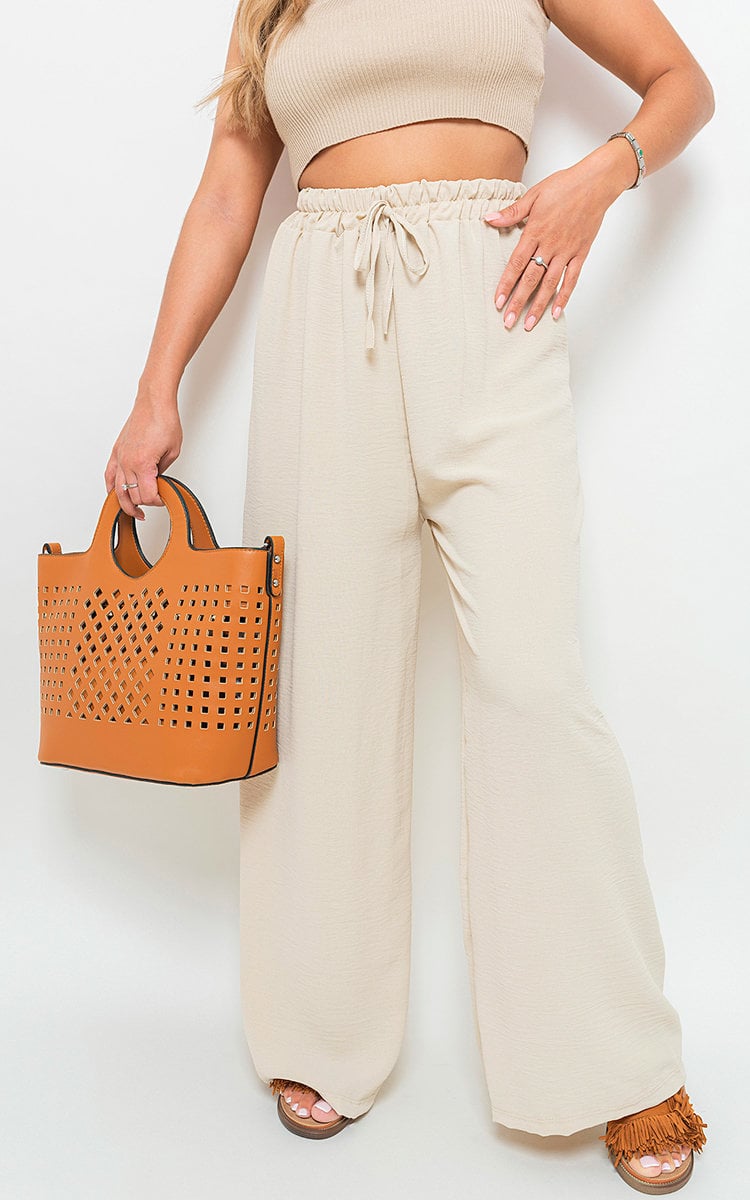 Drawstring Gathered Waist Wide Leg Trouser