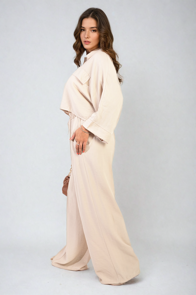 Oversized Long Sleeve Crop Top and Wide Leg Trouser Co-ord Set