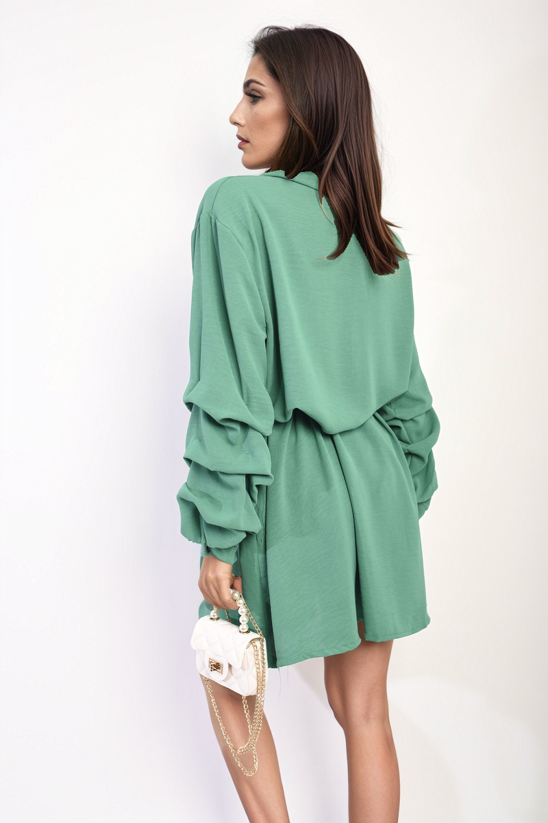 Ruffle Sleeve Pocket Button Front Blouse Dress