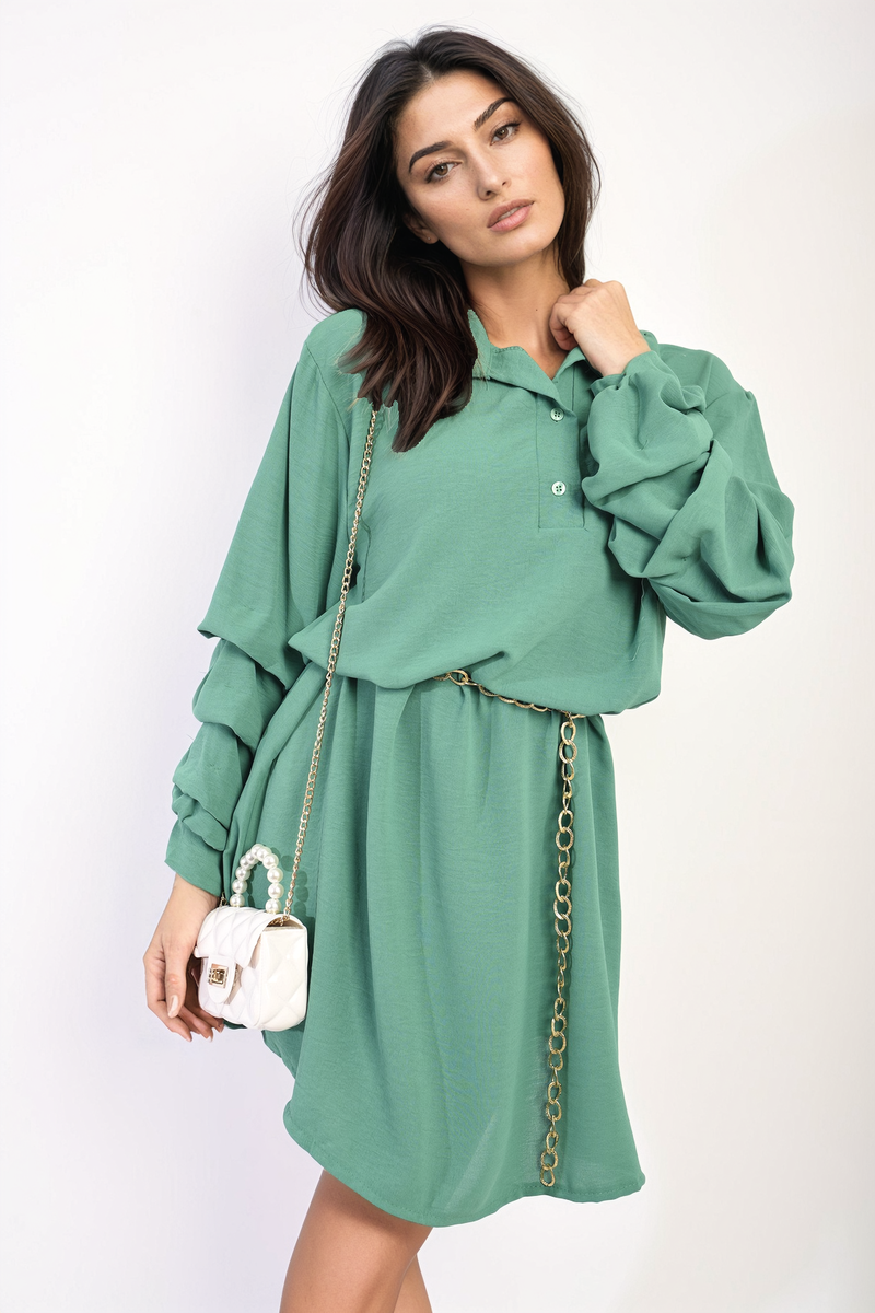 Ruffle Sleeve Pocket Button Front Blouse Dress