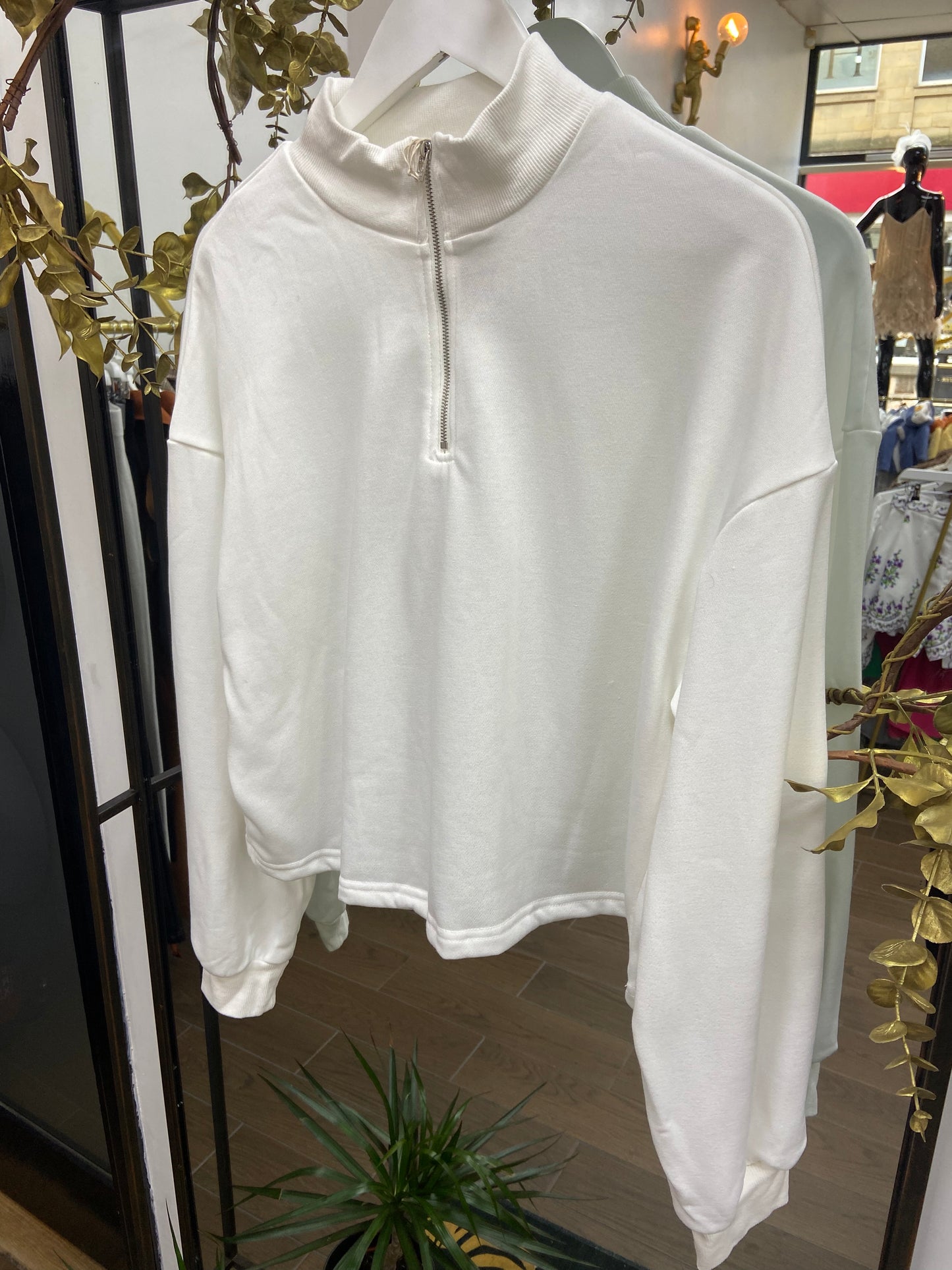 White Half-Zip Polo Neck Sweatshirt