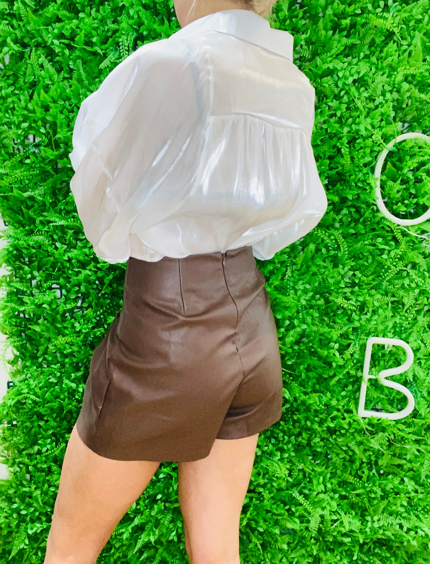 Chocolate Brown Faux Leather High Waisted Shorts