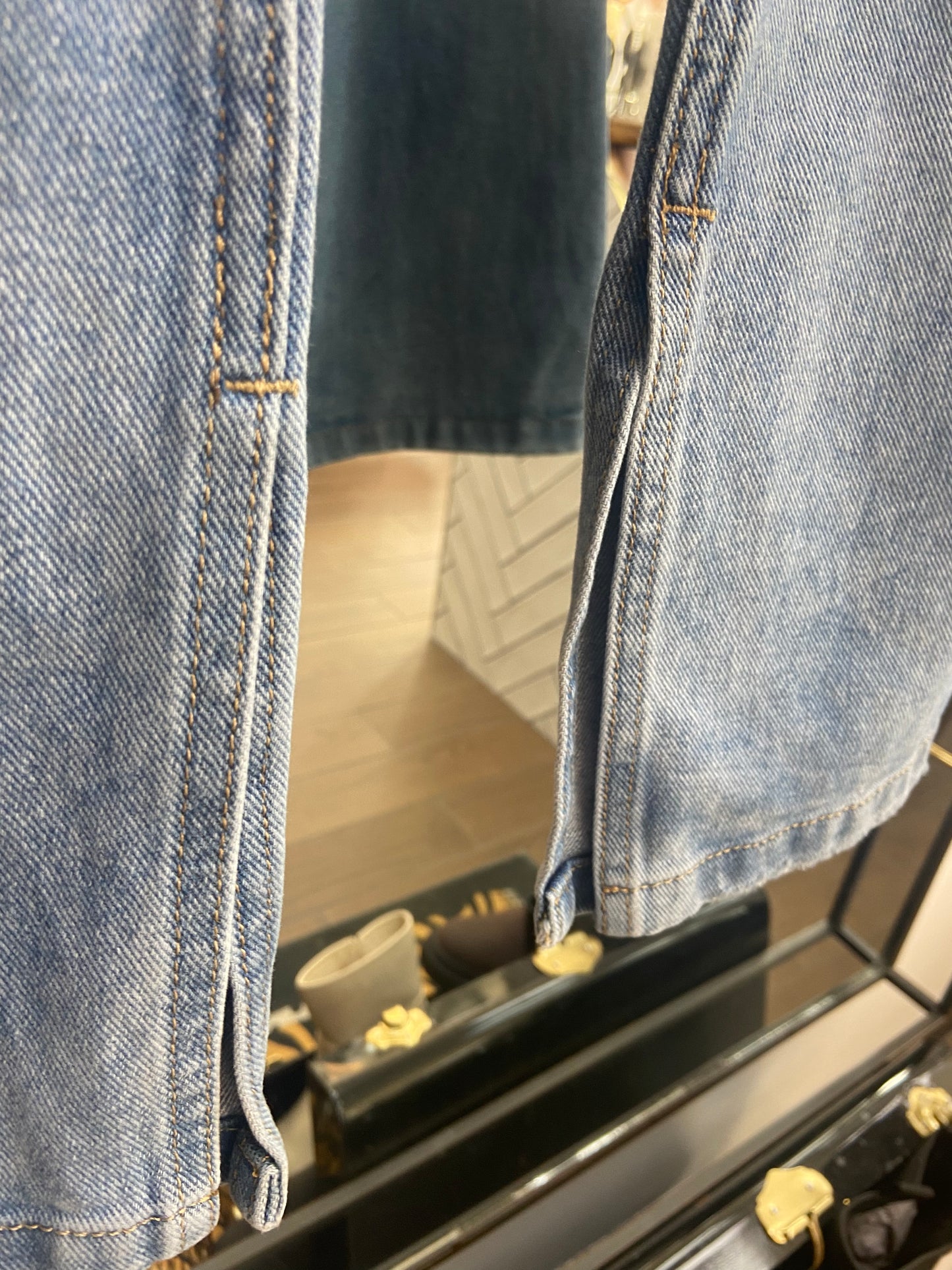 Straight Leg Ripped Mid Blue Split Hem Jeans