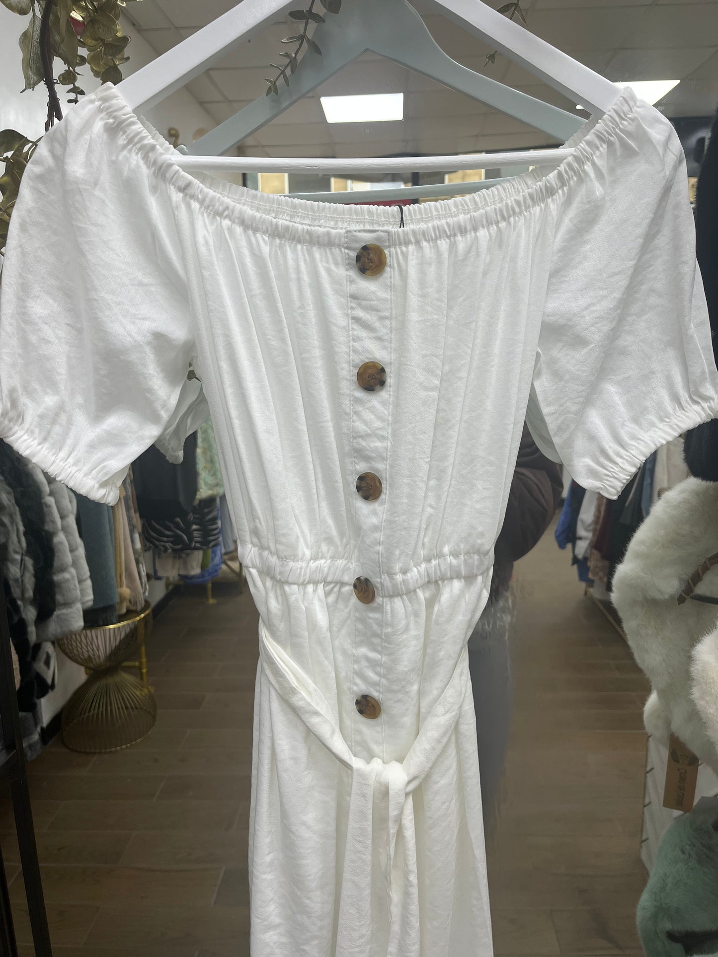 White Off The Shoulder Belted Midi Dress