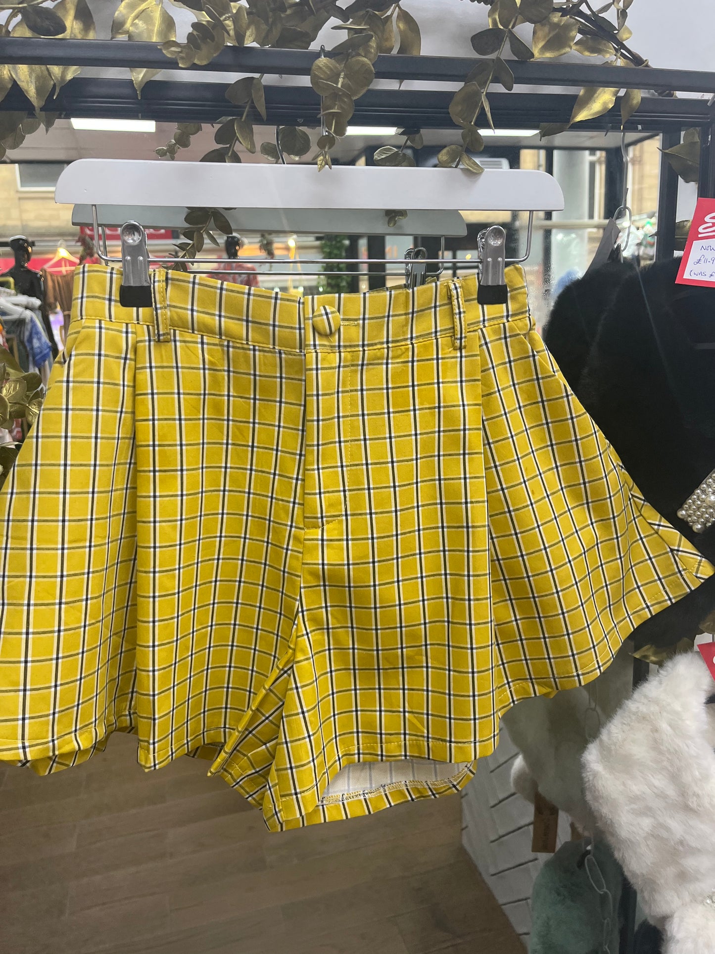 Flared Yellow Check Shorts